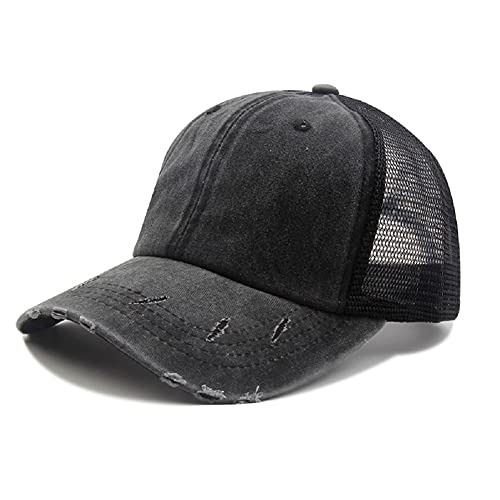 voilalove Vintage Queue de Cheval Haut Chapeaux pour Femmes Casquettes de Baseball Haut en désordre Chignon Chapeau ponycaps réglable Casquette de Baseball Maille Dos Chapeau de Camionneur (Noir) Cover