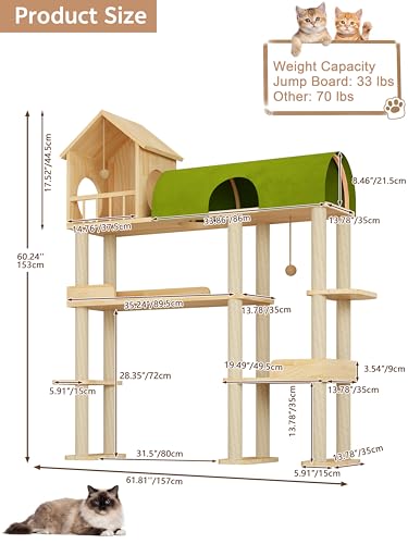 Árbol para gato grande 60 pulgadas en madera sólida miniatura 2