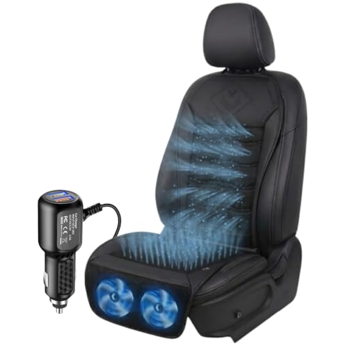 Premium Auto Sitzauflage Kühlend 12V - Intelligente Start-Stopp-Automatik & Druckfreier 3D-Airflow Universal Sommer Sitzkissen Belüftet mit 3 Stufen Leise 45dB Dual-USB & Überlastschutz (Schwarz)