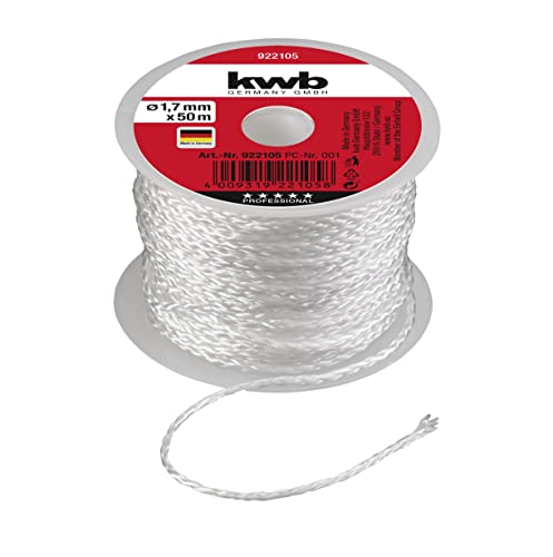 kwb Cordeau de maçon 50 mètres, blanc, cordeau d'alignement pour pavés et maçonnerie 1,7 mm, cordeau à plomb pour diverses applications, m x