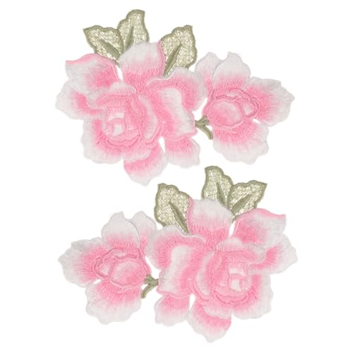 SHINEOFI 1 Par Aplicación De Bordado Bordado Falso Decoración Flores Falsas Planta Artificial Flores Parches Seda Coser Pegatinas Plantas Artificiales Al Aire Libre Exterior Poliéster Rosa