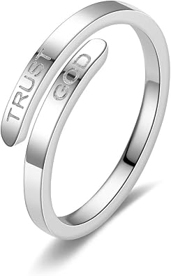 Trust God Ring For Women, Adjustable Stainless Steel Religious Inspirational Engraved Rings Fashion Faith Gifts Jewelry