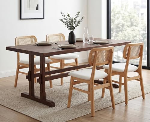 Image of HNY Walnut Wood Rectangular Dining Table for 4-6 People, Modern Farmhouse Kitchen Table, 70 Inch Large Dinner Table Center Table for Dining Room /Living Room