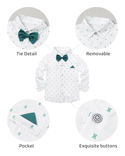 Image of DISAUR Boys Dress Clothes Wedding Ring Bearer Outfit Boy Formal Suits Dress Shirt with Bow Tie +Suspender Pants Set