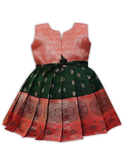 Image of South Indian Traditional Pattu Pavadai Jacquard Frock Dress for Baby Girls