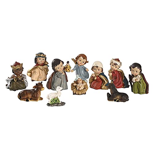 For Creative Christmas Cartoon Manger Set Nativity Figurines Statue Resin Figure Religious