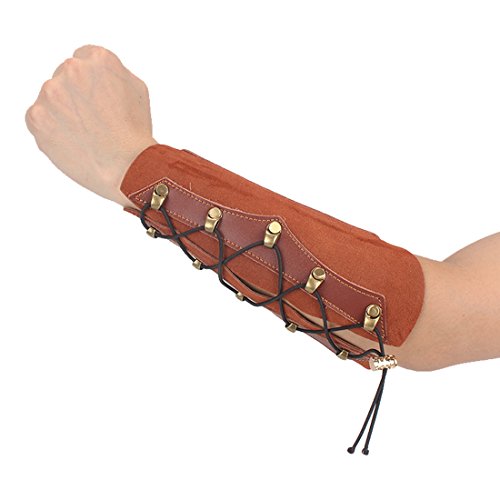 KRATARC Archery Leather Adjustable Wristband Unisex Protective Arm Guard for Hunting Target Bow (Brown (Suede Leather))