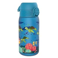 Ion8 Kids Water Bottles, 350ml/12oz, BPA Free, Leakproof, Dishwasher Safe, Easy Open, Secure Lock, Small Boys & Girls Water Bottle,Kids Drinks Bottle for Spill-free Drinking, Blue, Sea Turtle