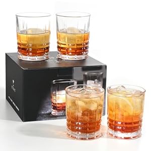 Old Fashioned Whiskey Glasses Set of 4, 11oz Bourbon Glass Set Rock Glass for Cocktail Drinks Scotch, Lowball Drinking Bar Glassware Thick Short Tumbler Drinkware Men Gift