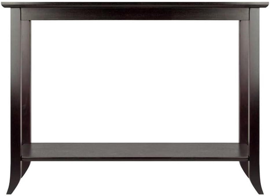 Pemberly Row Rectangular Solid Wood Console Table, Dark Espresso Finish, Transitional Style, Tempered Glass Inset, Flared Legs, Lower Shelf, 29.92" H x 40" W x 16.34" D, Home Living Room or Entryway