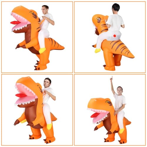 Alaoo Nadmuchiwany kostium dinozaura dla dorosłych, nadmuchiwany kostium T-Rex, zabawny, pomarańczowy, dinozaur, kostiumy na Halloween, Boże Narodzenie, cosplay, maskaradę, 160-190 cm