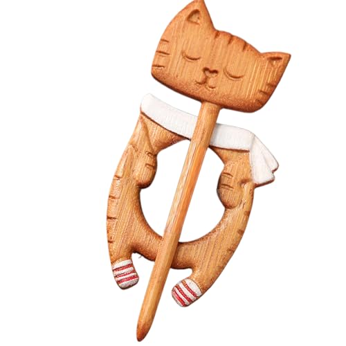 Broche en bois – Design de chat élégant, décoration amusante de tenue de dessin animé | Épingle en forme d'animal légère pour vêtements, mode quotidienne, événements sociaux, style personnel, cadeau