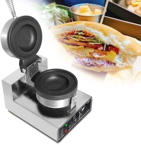 Non-Stick Electric Burger Press Machine, 1200W Waffle Maker with Adjustable 50-300℃ Temperature, 11.5cm Ice Cream Waffle Baker for Perfect Burgers & Waffles