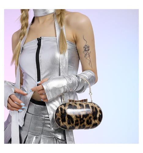 Image of Small Leopard Print Clutch Evening Tote Bag Top Handle Cheetah Print Satchel Handbag with Chain Animal Print Purse