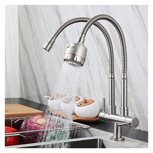Grifos de fregadero giratorio de cocina acero inoxidable 304 con doble tubería universal 4