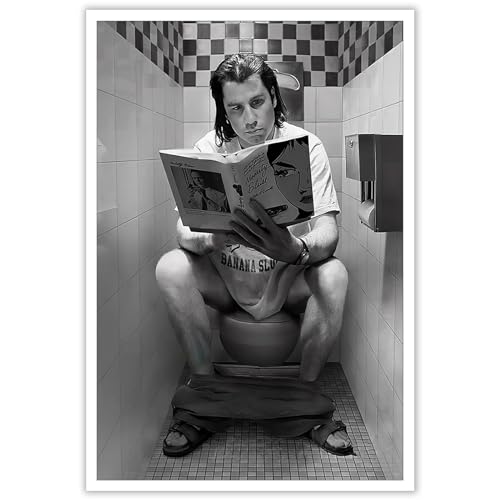 AWTJIS Pulp Fiction Poster - Vincent Vega Sur Toilettes, Décoration Murale Noir Et Blanc Pour Appartement