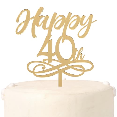 Happy 40th Cake Topper - 40th Birthday Party Decorations,Golden Acrylic Cake Topper,Cheers to 40 Years Birthday Photo Props,40 Wedding Anniversary Party Supplies by WAHAWU - Used condition - US$6.05