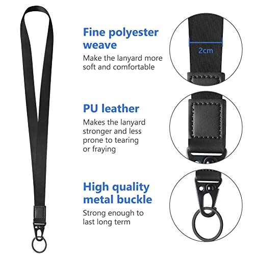 Vicloon Umhängeband Schlüsselband, 2 Stück Schlüsselband Lanyard, Neck Lanyard strip mit und echtem Leder, mit Metall Ring, für Schlüssel, ID Badge Card Holder, Brieftaschen und Ausweishalter(Schwarz)