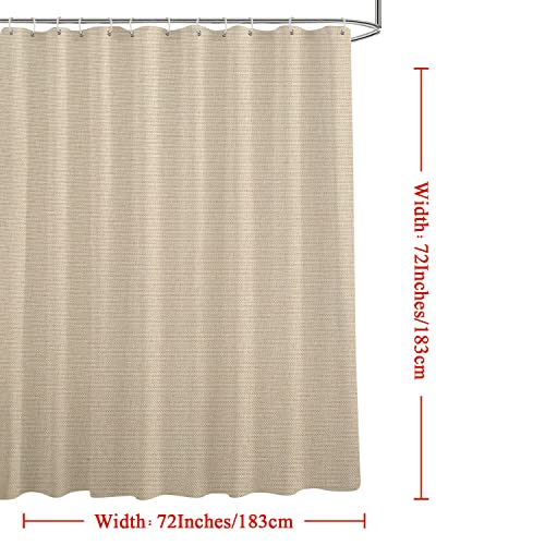 Fabric Shower Curtain, Linen Textured Heavy Duty Polyester Cloth Shower Curtain Set With 12 Plastic Hooks, Hotel Luxury Waterproof Decorative Shower Curtains For Bathroom - 72"X72" - Beige/Cream #TOP6
