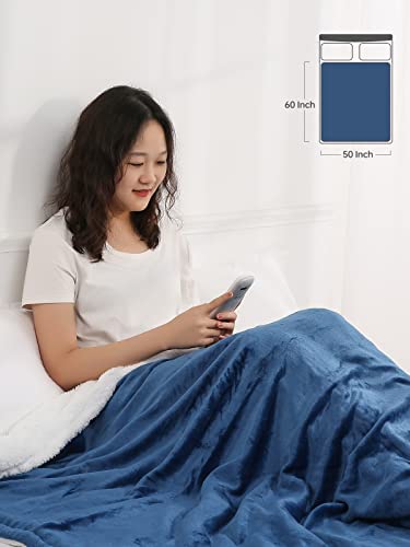 Electric Blanket 50" X 60" Heated Throw Flannel & Sherpa Fast Heating Blanket With 6 Heating Levels & 5 Hours Auto Off, Home Office Use, Blue & White #TOP3