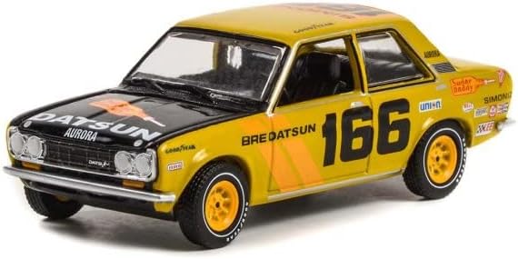 ModelToyCars 1973 Datsun 510 Sedán de 4 puertas #166 "BRE, amarillo - Greenlight 35230B - Coche fundido a presión a escala 164