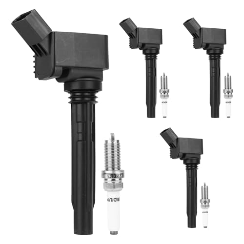 Autoexact Ignition Coil Packs and Iridium Spark Plugs Kit Fit for Volkswagen 2018-2020 Tiguan Passat Jetta GTI Beetle Audi 2018-2021 Q5 A4 Quattro Q3 1.8L 2.0L L4, # UF765 UF716 UF771 Set of 4