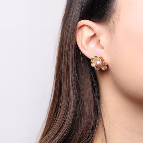 Pendientes geométricos de flores con perlas pendientes mujer moda 3
