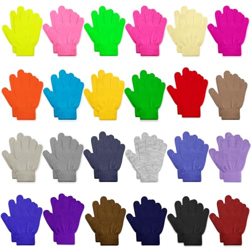 ONESING 24 Pairs Knitted Winter Gloves Children Gloves Bulk Kids Gloves for Boys Girls - Keep Little Hands Warm and Trendy Mixcolor L