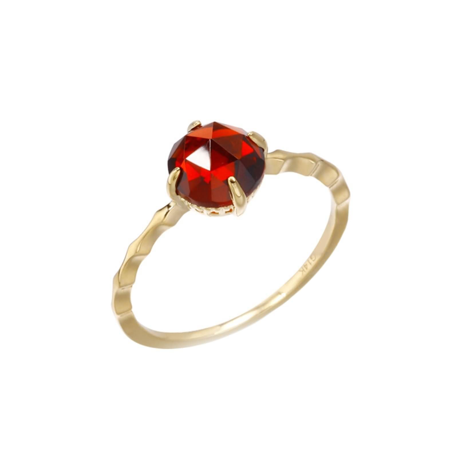Anillos Mujer Compromiso Redondo Solitario con Granate Creado, Anillos de Matrimonio Oro de 9K/14K/18K para Mujer, Oro