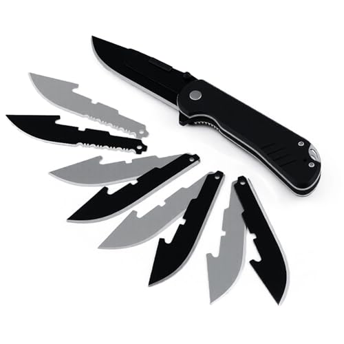 KNINE OUTDOORS Pocket Folding Knife for Men, Replacement Blades (Black)