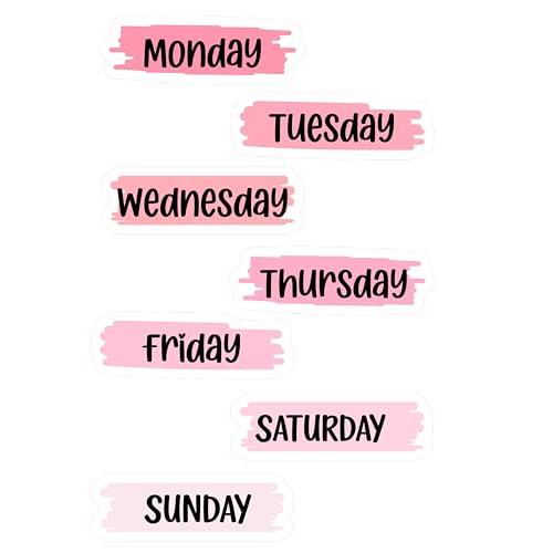 Grands autocollants roses jours de la semaine : lot de 7 pièces de 8,9 cm de long pour calendrier