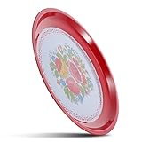 HEALEEP Plato Esmaltado Retro con Diseño Floral para Hogar y Restaurante Bandeja Redonda Resistente para Frutas y Aperitivos para Reuniones y Celebraciones