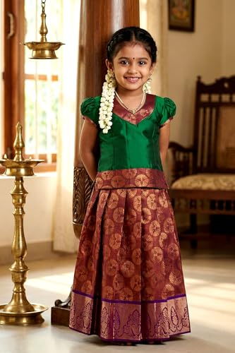 Image of Chandrakala Lehanga Pattu Pavadai For Girls Kids South Indian Dress, (KL115-P)