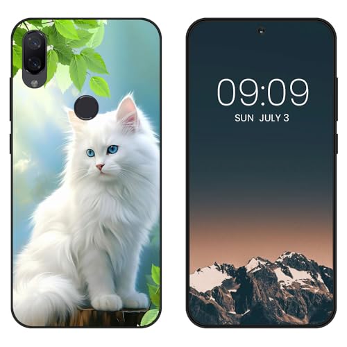 WUACYEAMING Funda Bonita para Xiaomi Mi Play,Carcasa con Aesthetic Lindo Dibujos,Ultrafina Suave TPU Antigolpes Case Divertidas Diseño Negro-Gato Blanco