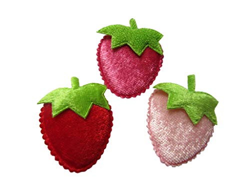 YYCRAFT 1.5" Padded Velvet Strawberry Appliques for Sewing DIY Embellishment Craft-3 Colors(30pcs)