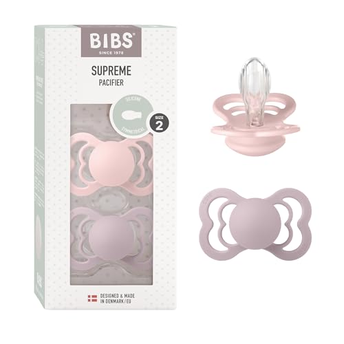 Image of BIBS Supreme Baby Pacifiers | BPA-Free Silicone Pacifier | Made in Denmark | Set of 2 Soothers (Blossom/Dusky Lilac, 6-18 Months)