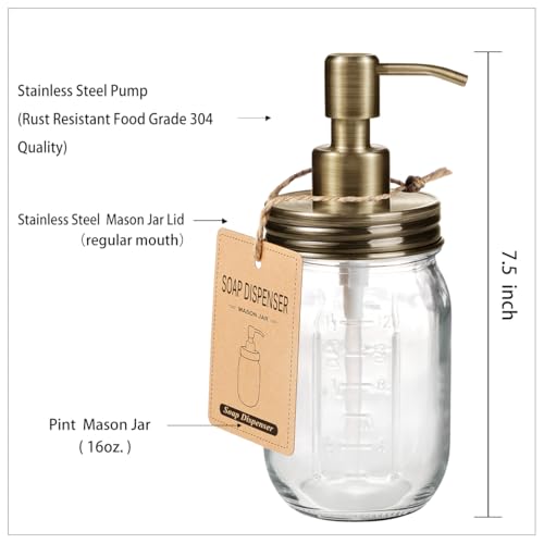 Image of Amolliar Mason Jar Liquid Soap Dispenser, Lotion Dispenser, Brass 1 Pack