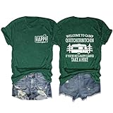 Happy Camp T-Shirt Hiking Adventure Mountain Graphic Tee Tops Short Sleeve Summer Camp Lover Vacation Shirts-Green L