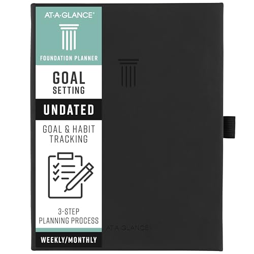 AT-A-GLANCE Undated Planner, Weekly & Monthly Goal Setting Journal, Track Progress, Create Habits, 5-3/4" x 8-1/4", Foundation, Black (FD2-200-05)