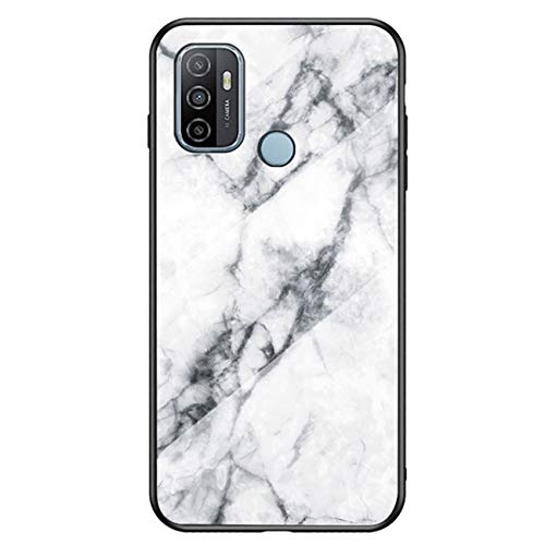 PANXIYUE Coque pour Oppo A53/oppo a53s, Dos en Marbre Motif Verre trempé résistant aux Rayures et Bordure en TPU Souple Housses étuis,pourOppo A53/oppo a53s Cover