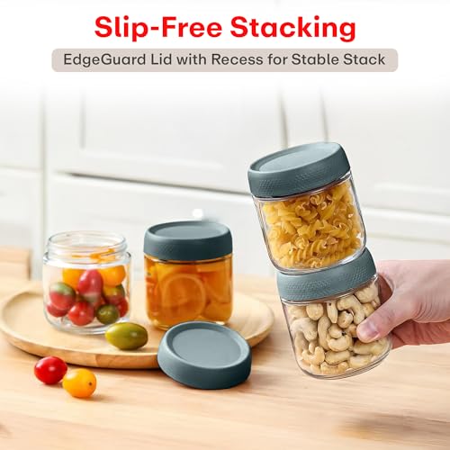 Image of Rioware Storage Glass Jar, Set of 6, 350 ml Each, Transparent, BPA Free, Storage Jar, Kitchen Organizer Modular, Multipurpose Cookies Jar,Green