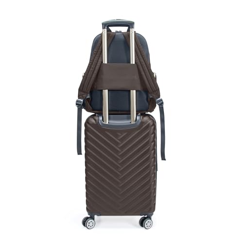 Image of Kenneth Cole REACTION Women's Madison Square Hardside Chevron Expandable Luggage, Chocolate Brown, 2-Piece (20 inch Carry On + Sophie Backpack), Kenneth Cole Reaction Women's Madison Square Hardside