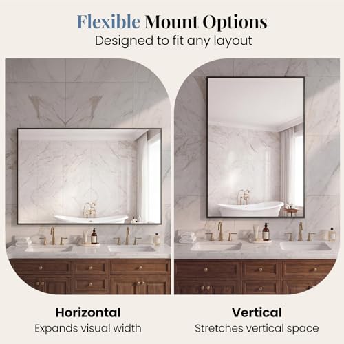 Image of NEWBULIG 30 inch x 48 inch Black Rectangle Bathroom Mirrors for Wall, Morden Wall Mirror with Metal Frame, Tempered Glass, Vanity Mirror for Over Sink, Entryway, Living Room, Anti-Rust