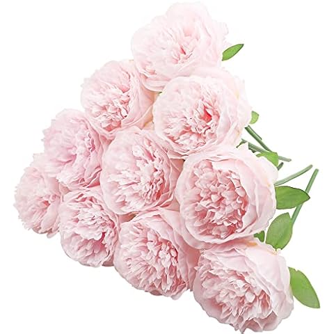 Decpro 10 Pcs Artificial Peonies, Single Stem Silk Peony Fake Flower for Wedding Home Office Party Hotel Window Sill Decoration, Floral Arrangements (10 Pcs Unbundled- Light Pink) Cover