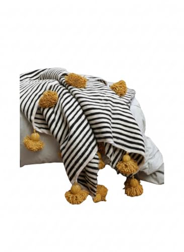 Moroccan Handmade Pompom Blanket, Throw Blanket, Boho Blanket, Bed Cover,