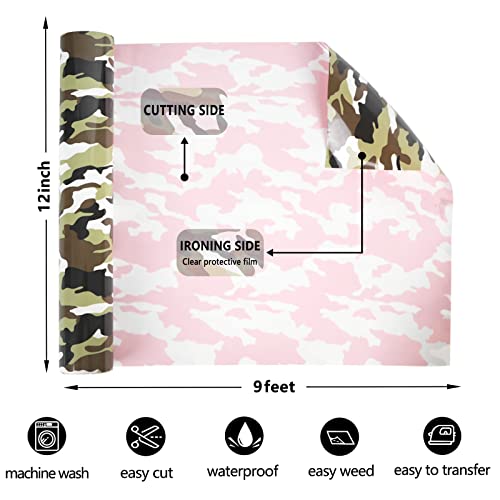 Image of FUNKAKA HTV Heat Transfer Vinyl Rolls, Camo Army Earthy, 12 inch x 9ft | Iron on Vinyl for T-Shirt, Stretchy PU HTV Vinyl for All Cutter Machines Easy to Cut & Weed for DIY Art Crafts Fabric