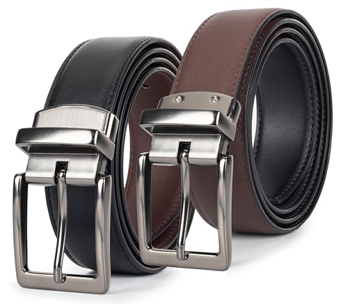 Mens Belt Leather Belts Reversible - One Belt Two Styles for Casual Wear and Dress
