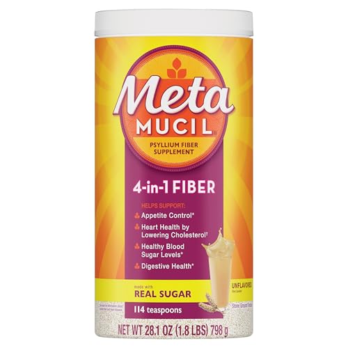 Metamucil, Psyllium Husk Powder, Unflavored Original Texture, with Sugar, 114 Servings, 4-in-1 Fiber Supplement, Daily Psyllium Husk Fiber Powder Help Support Digestive Health by Promoting Regularity* by Metamucil - Used condition - US$27.91