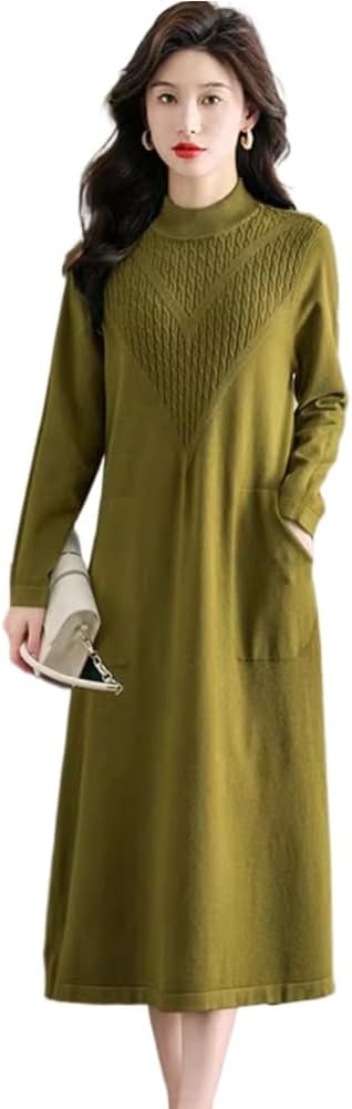 LIXINGHEITANG Wool Sweater Knitted Dress Women's Winter Loose Large Size -Length Cashmere