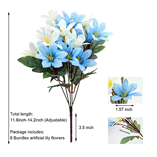 Guagb 6 Bundles Artificial Lily Silk Flowers Fake Faux Bouquet Lillies Arrangements For Outdoor Indoor Home Wedding Party Vase Decor (Blue) #TOP5